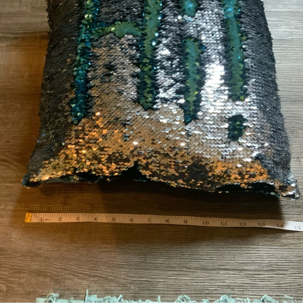 Reversible Sequin Pillow - blue and Silver
